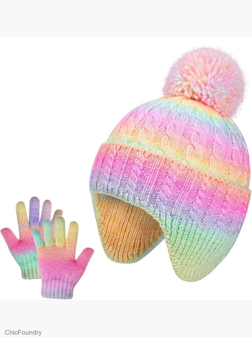 Kids Winter Hat Gloves Set, Toddler Beanie Mittens Cold Weather Snow Set Ages